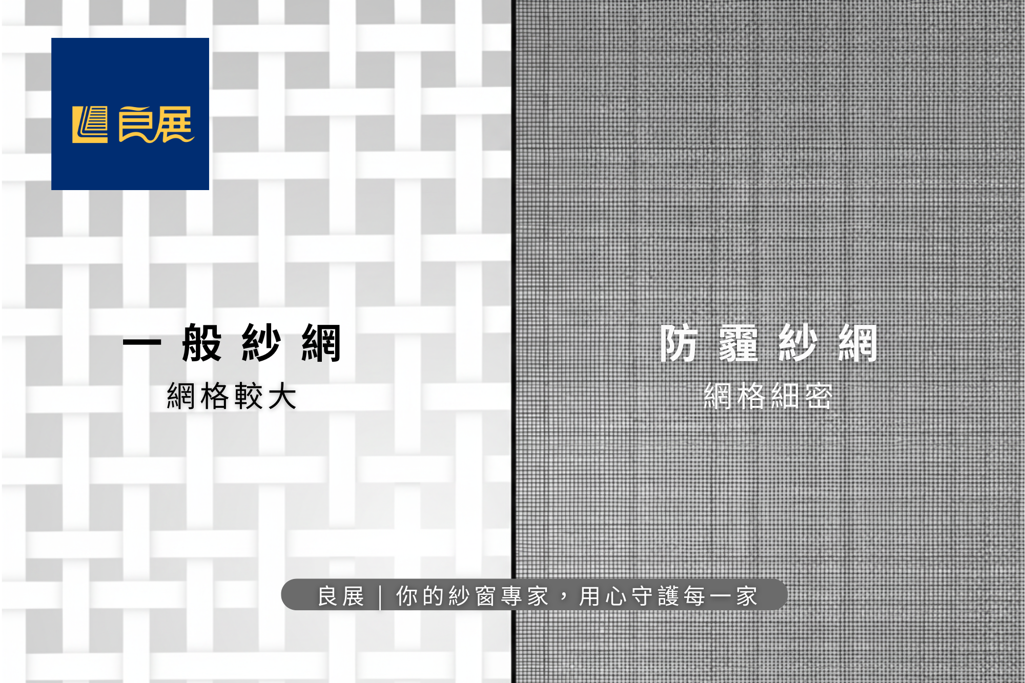 一般紗網 vs 防霾紗網 | 網格編織細緻度比較圖 【良展科技紗窗】
